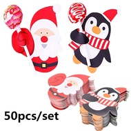 50Pcs/lot Cute Gift Package Decor Cards Lovely Penguin and Santa Claus Christmas Candy and Lollipop Decoration Paper Cards