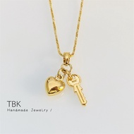 TBK 24K Bangkok Gold Heart Key Necklace 1425n
