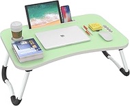 BUYIFY Folding Lap Desk, 23.6 Inch Portable Wood Green Laptop Bed Desk Lap Desk with Cup Holder, for