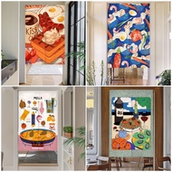 Cartoon Kitchen Door Curtain Velcro Half Height Doorway Curtain for Kitchen Long Door Curtain for Coffee Shop Partition Door Curtain Kitchen