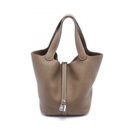 HERMES Picotin Lock 中型手提包 Taurillon Clemence SHW Etoupe 灰色 米色 二手