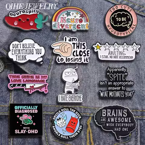 Neuro Divergent Neurospicy Enamel Pins Funny Gesture I Am This Close To Losing It Brooch Lapel Badge