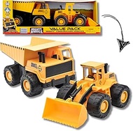 Mighty Wheels: 2 Pack Construction Vehicles - 7" Dump Truck & Front Loader - Value Pack, Load & Haul