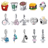 925 Silver Jewelry French Fries Cola Coffee Charm Amulet Accessories Food Charm