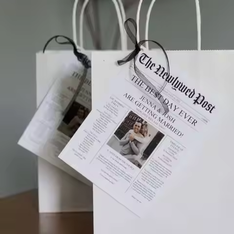 Custom Vintage Newspaper Card Photo Wedding invitation Design Print Save The Date Welcome Bag DIY Pa