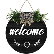Welcome Sign for Front Door Farmhouse Wooden Door Hangers Front Door Outdoor Round Hanging Wreaths S