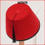 WININ Fez Cap, Felt Breathable Tarboosh Fez Hat, Traditional Red Color Round Moroccan Hat Universal