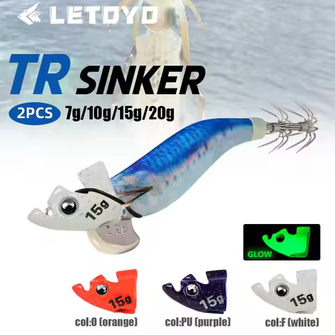 LETOYO Luminous 2PCS TR Sinker Weight For Tip Run EGI Lure Squid Lure Eging Webfoot Octopus Cuttlefi