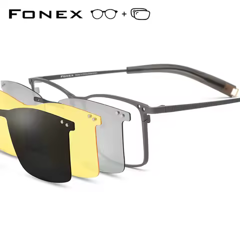 FONEX Titanium Prescription Glasses Custom Myopia Optical Eyewear Men Square Magnet Eyeglasses 3D Ni
