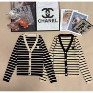 AAA+mi u Striped V-Neck Knitted Cardigan - Slim Fit for Women | Early Autumn New Arrival