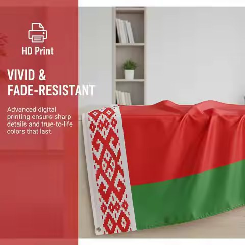 FlagGo Belarus Flag 150x90cm 3x5 FT National Flag Red Green Ornament Pattern Polyester Double Stitch