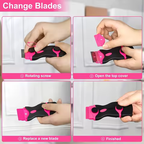 Pink Double-Headed Scraper Set with 20 Blades – Car Film, Window, Sticker & Label Remover Tool, Gift