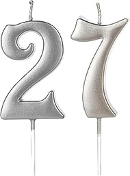 72nd & 27th Number Birthday Candles for Cake Topper, Number 72 27 Glitter Premium Candle Party Anniv