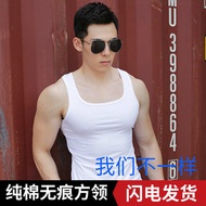 singlet men baju singlet lelaki Rompi lelaki kolar persegi kapas murni, rintangan sukan dan kecergas