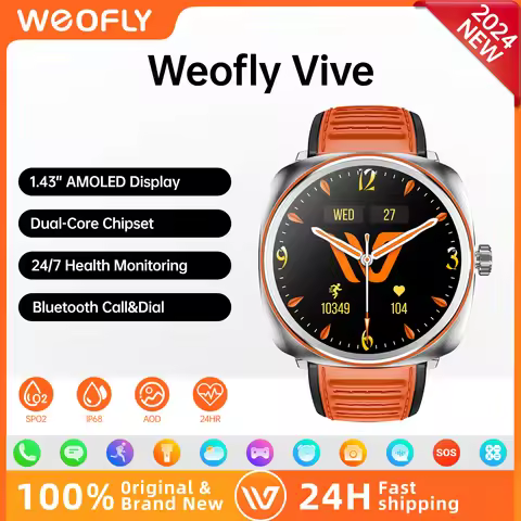 Weofly VIVE Smart Watch AMOLED Heart Rate Tracker Men Smartwatch Stainless Steels Wearable Watches B