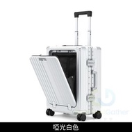 東西物聚 - 包送貨20寸（前開蓋設計+水杯座+USB充電+手機支架）啞光白色行李箱行李喼