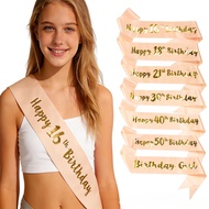 1pc Champagne Gold Satin Birthday Sash Happy 18th 21st 30th 40th 50th 60th Birthday Sash for Women M