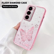 Shockproof Rhinestone Casing for Itel City 100 C671L Case Glitter Butterfly Soft TPU Cover Aesthetic