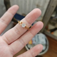 cincin desi mata satu solitaire zigzag unik emas asli 700 70% 16k gold