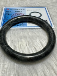 Carbonated Black Jade Bangle with Certificate Round  2024 crystal gemstone dark gray bracelet good lucky fengshui charm