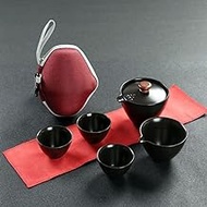WZHZJ Portable Outdoor Travel Coffee Tea set Teaware with Storage Bag Teapot Teacup Tea Sets Kettle Coffee Drinkware (Color : Black)