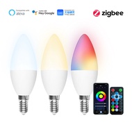 Tuya Smart Light Bulb E14RGBCW Colorful LED Dimming and color-changing zigbee Networking C37Alexa Co