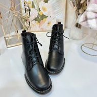 側拉鍊綁帶馬丁靴-黑