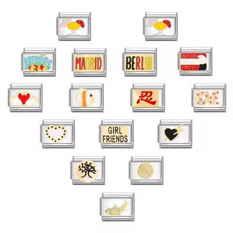 Y2K Angel Wings Cake Butterfly Cat Football NO.8 Ball Italian Charm Links Fit 9MM Stainless Steel Br