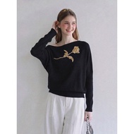 French Style Black Embroidered One-Shoulder Sweater - Women's Fall Essential