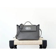 【MiyaBag】Mini 2424 leather silver buckle handbag shoulder bag crossbody bag,grey