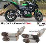 Slip On For Kawasaki Z800 Motorcycle GP Exhaust Pipe Escape System Modify Middle Link Pipe Doubl Hole Muffler Carbon Fib