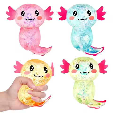 Glitter Squishy Stress Glitter Soothing Texture Cute Shape Axolotl Squishy Toys Sugar Filled Squishy