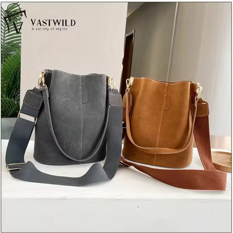 Frosted Leather Bucket Bag For Women Vintage Bucket Bag Women Large Capacity Handbag Simple Casual S