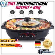 2 in 1 1600W GERMAN BBQ Dual Temperature Control Pan Grill Hotpot Steamboat Satay Electric BBQ Grill &amp; Steamboat Pot EU