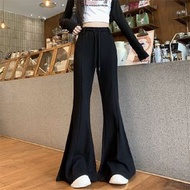 白色闊腳褲 休閒喇叭褲 直筒運動褲 衛褲 秋季新款- 黑色喇叭褲 均碼