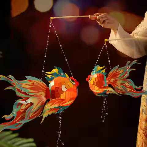 1 Set Goldfish Paper Lantern with Pole DIY Handmade Lantern Chinese New Year Mid-Autumn Festival Fis