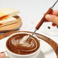 Stainless Steel Coffee Latte Art Pen With Burl Wood Handle, Coffee Barista Stirring Flower Latte Art