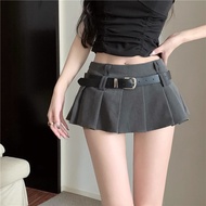 Sexy waist pleated tennis skirt with belt low waist pleated tennis skirt shorts