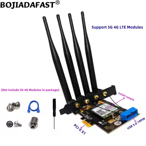 PCIe X1 PCI-E 1X To NGFF M.2 Key-B Wireless Adapter 2 Nano SIM Card Slot With 4 Antennas For 5G 4G L