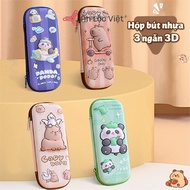 [HIGH QUALITY 3D STUDENT PEN BOX] Capybara 3-compartment 3D student pen box and many cute images, su
