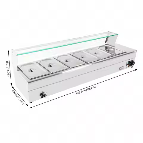 110V Bain Marie Food Warmer 6 Pan X 1/3 GN, Stainelss Steel Commercial Food Steam Table 6-Inch Deep,