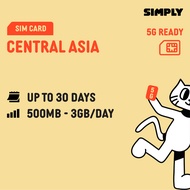 SIMPLY Central Asia | 5-30 Days | Daily 500MB - 3GB + Unlimited Data SIM Card | Plug and Play