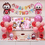 Labubu Theme Birthday TV Projection Screen Decoration Girl 8th Birthday Happy Ceremony Layout Backgr