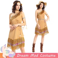 Native Indian Savage Wild People Brown Dress For Woman Adult Cosplay Costume Halloween Performance S