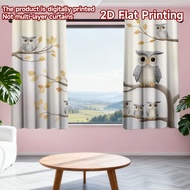 2D flat printing 2pcs Curtain Scene Curtain Cute Grey Owls Sitting Branches Digital Printed Polyeste