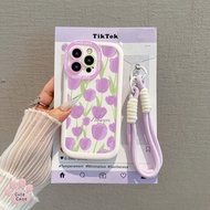 For OPPO A5i A3X A12 A38 A5Pro A57 A16 A15 A7 A5s A17 A18 A95 Purple Tulip Case+Lanyard
