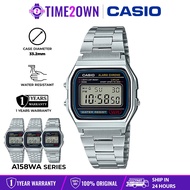 CASIO A158WA A159W A159WA Digital Watch Vintage Square Face Stainless Steel Band 1/100-Second Stopwa