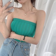 Chic sexy pure candy color one-shoulder strapless bracelet slim stretch short vest topchic性感纯欲糖果色一字肩