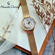 [Original] Alexandre Christie 2723 LHBTGSL Elegance Women's Watch with 3D Golden Flower Dial Gold Stainless Steel Mesh
