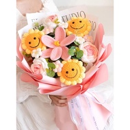 Handmade Crochet Sunflower Tulip Bouquet Finished Yarn Flowers Smiley Face Eternal Bloom Gift for Gi